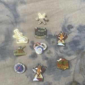 9 VINTAGE ski pins. Great on jackets or hats.